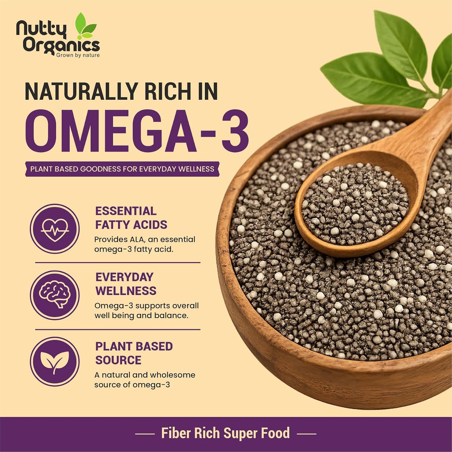 NUTTY ORGANICS Chia Seeds | Clean Chia Seeds for Eating | Seeds for Weight Management- Rich in Calcium, Protein & Fiber, Healthy Snacks