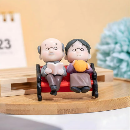 Old Aged Love Couple Sitting on Bench Decorative Showpiece for Home Room Decor Table Decoration Gift for Grand Parents Husband Wife Anniversary Birthday Valentine Gifts