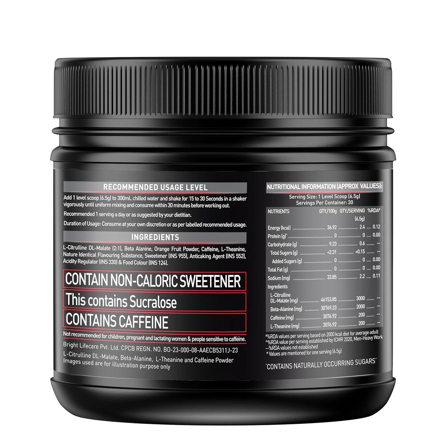 MuscleBlaze Pre Workout 200 Xtreme (Fruit Punch, 60 Servings, 200g) | 200mg Caffeine, 200mg Theanine, 2000mg Beta Alanine, 3000mg Citrulline