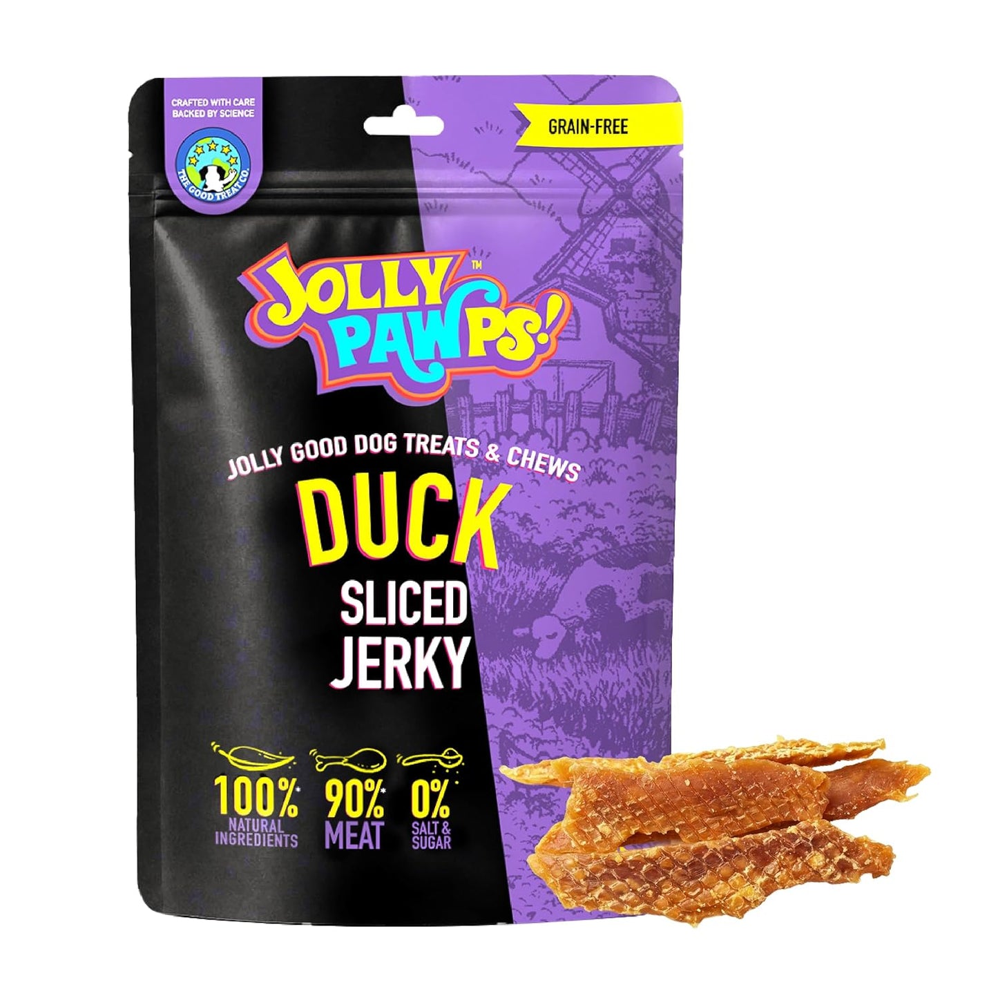 Jolly Pawps Duck Sliced Jerky Dog Treat – 90% Prime Cut Meat, Lab Tested, Grain Free, 0% Salt or Sugar, Dog Treats for Adult Dogs & Puppies 85g