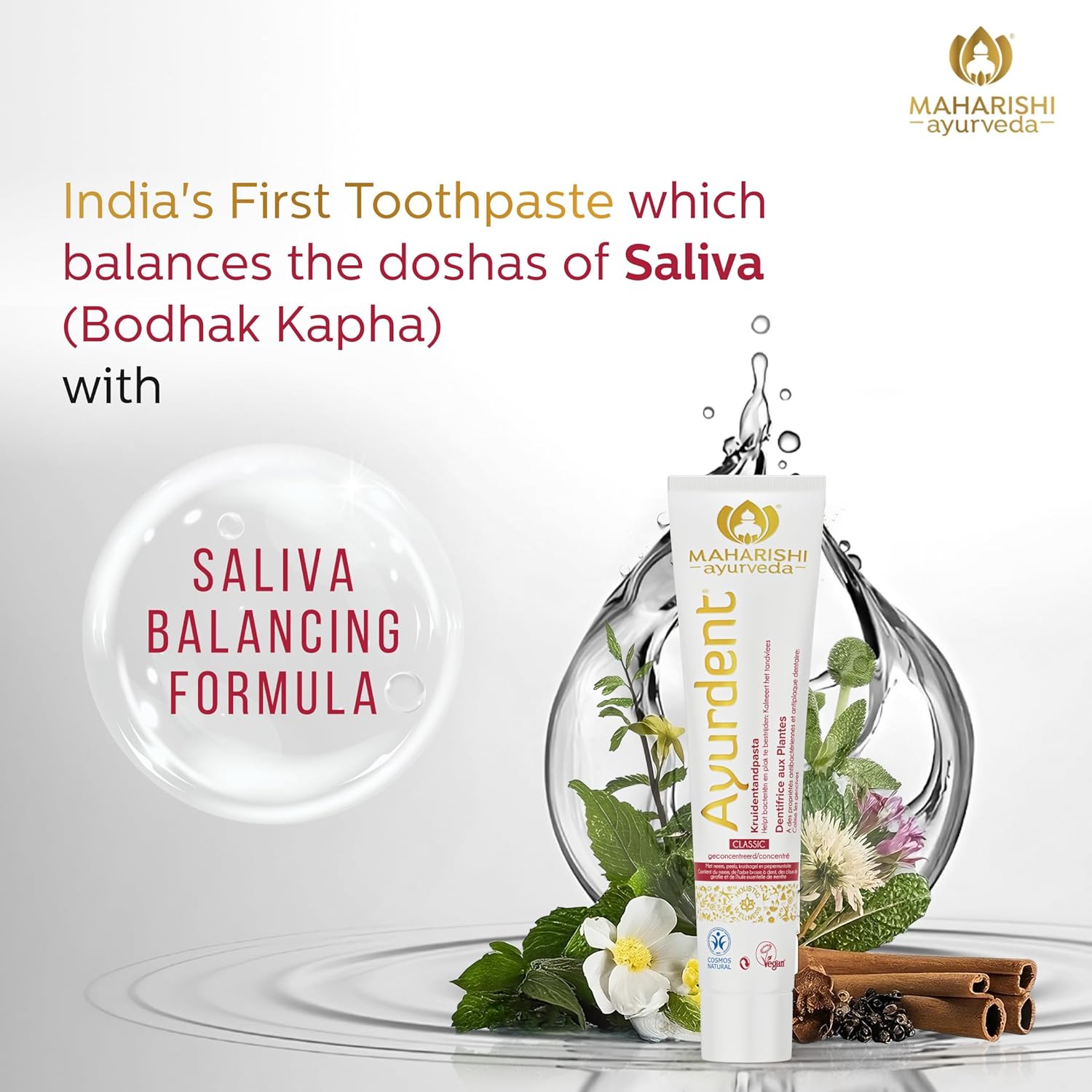Zephivo Maharishi Ayurveda Ayurdent Toothpaste, Unique Saliva Balancing Formula, for Toothache, Bleeding Gums, Sensitivity, Cavities, Plaque & Bad breath, Non Foaming, No SLS & Fluoride
