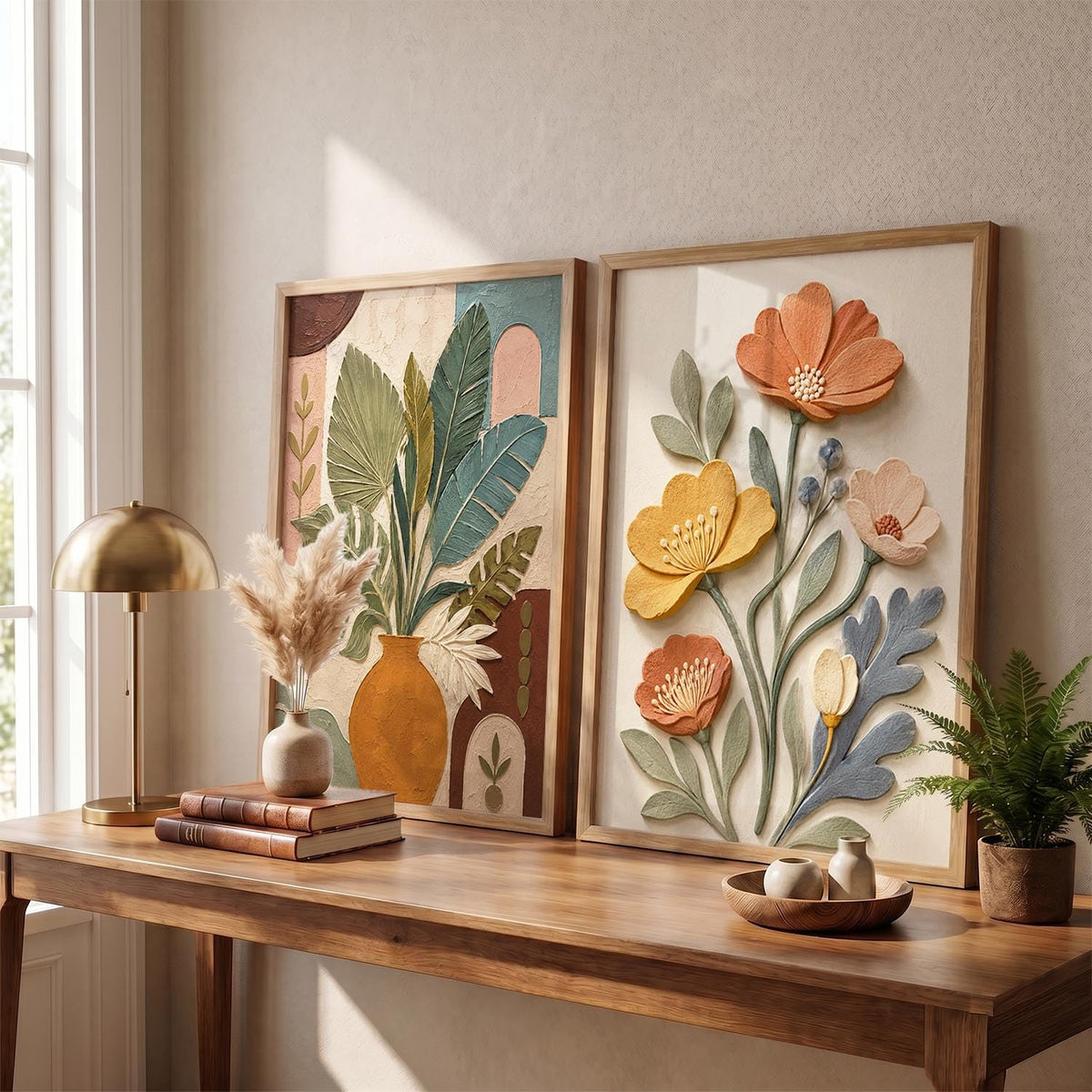 Floral Wall Art Home Decoration | Aesthetic Floral Paintings With Frame For Living Room Bed Room Hotel Wall Decor Digital Reprint Set of 2 (13X17 inch)