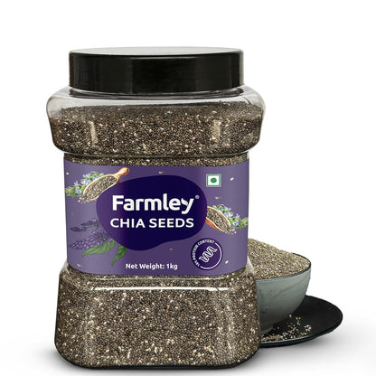 Farmley Chia Seeds 1 Kg, I Seeds for Eating | Seeds for Weight Management | Rich in Calcium, Omega-3, Protein, Fibre, & Non GMO, Reusable Jar (Pack of 1)