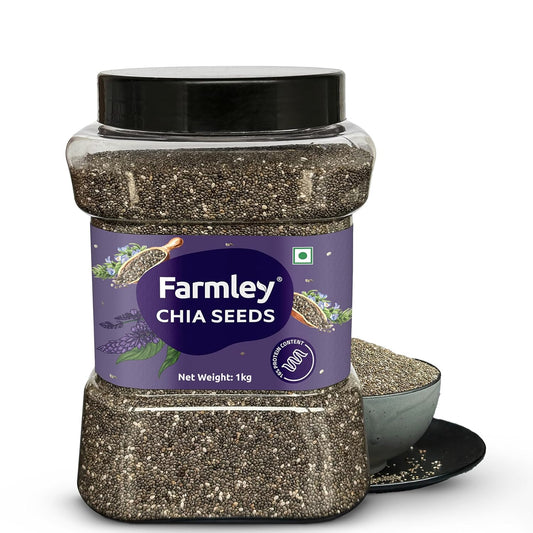 Farmley Chia Seeds 1 Kg, I Seeds for Eating | Seeds for Weight Management | Rich in Calcium, Omega-3, Protein, Fibre, & Non GMO, Reusable Jar (Pack of 1)