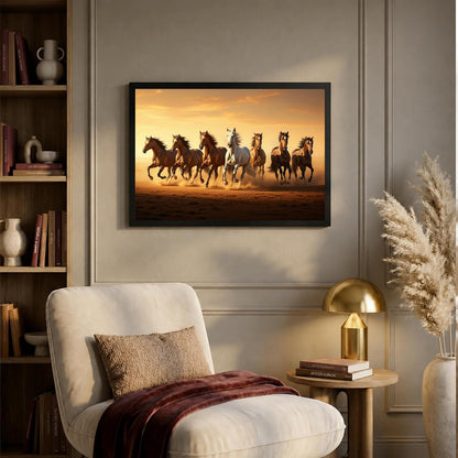 7 Horse Vastu Wall Painting (Landscape Collection) (Natural, Design 17, 48L x 33W cm)