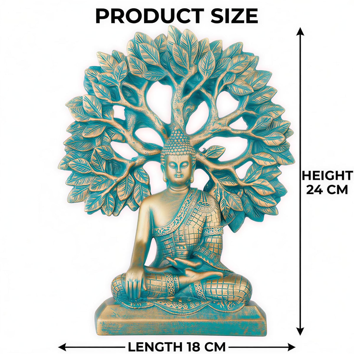 Global Grabbers Buddha Statue Showpiece Idol Home Decor Decoration Items for Living Room and Gifts (Antique Golden Blue)