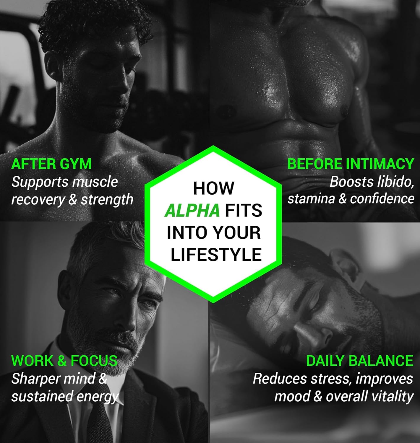 Be. Alpha Testosterone Support for Men | Daily Magnesium Supplement, Ashwagandha, Safed Musli, Fenugreek, Gokhshura & Ginseng | For Energy, Stamina, Vitality & Muscle Mass | (60 capsules)