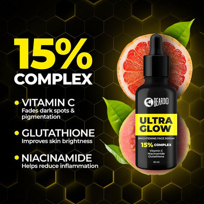 Beardo Ultra Glow Brightening Face Serum for Men | Powered by 15% Niacinamide, Vitamin C, Glutathione | Simple Serum for Men | Brightening Face Serum – 30ml
