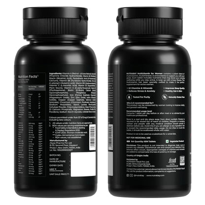 Nutrabay Pro Active Multivitamin for Women – Effective Doses of Iron, Vitamin A, B5, B6, C, D, E & K and Minerals – Immunity, Hair, Skin & Bone Support – 60 Tablets | 100% RDA Dosage | Purity Tested