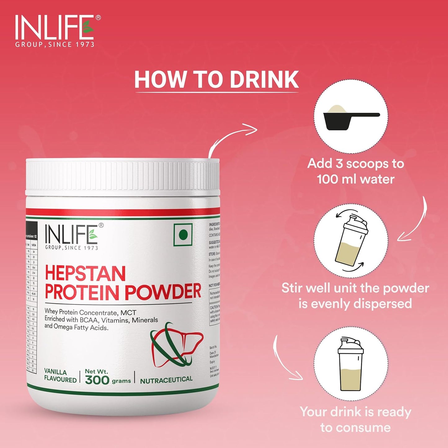 INLIFE Hepstan Liver Care Supplement | Whey Protein Powder with Vitamins Minerals & BCAAs | Nutraceutical for Men and Women – 300g (Vanilla)