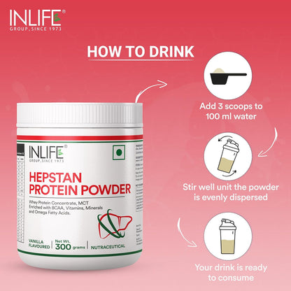 INLIFE Hepstan Liver Care Supplement | Whey Protein Powder with Vitamins Minerals & BCAAs | Nutraceutical for Men and Women – 300g (Vanilla)