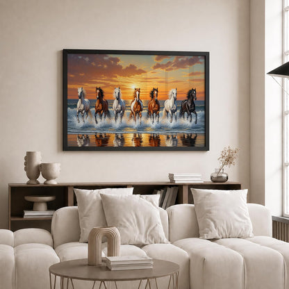 7 Horse Vastu Wall Painting (Landscape Collection) (Natural, Design 24, 48L x 33W cm)
