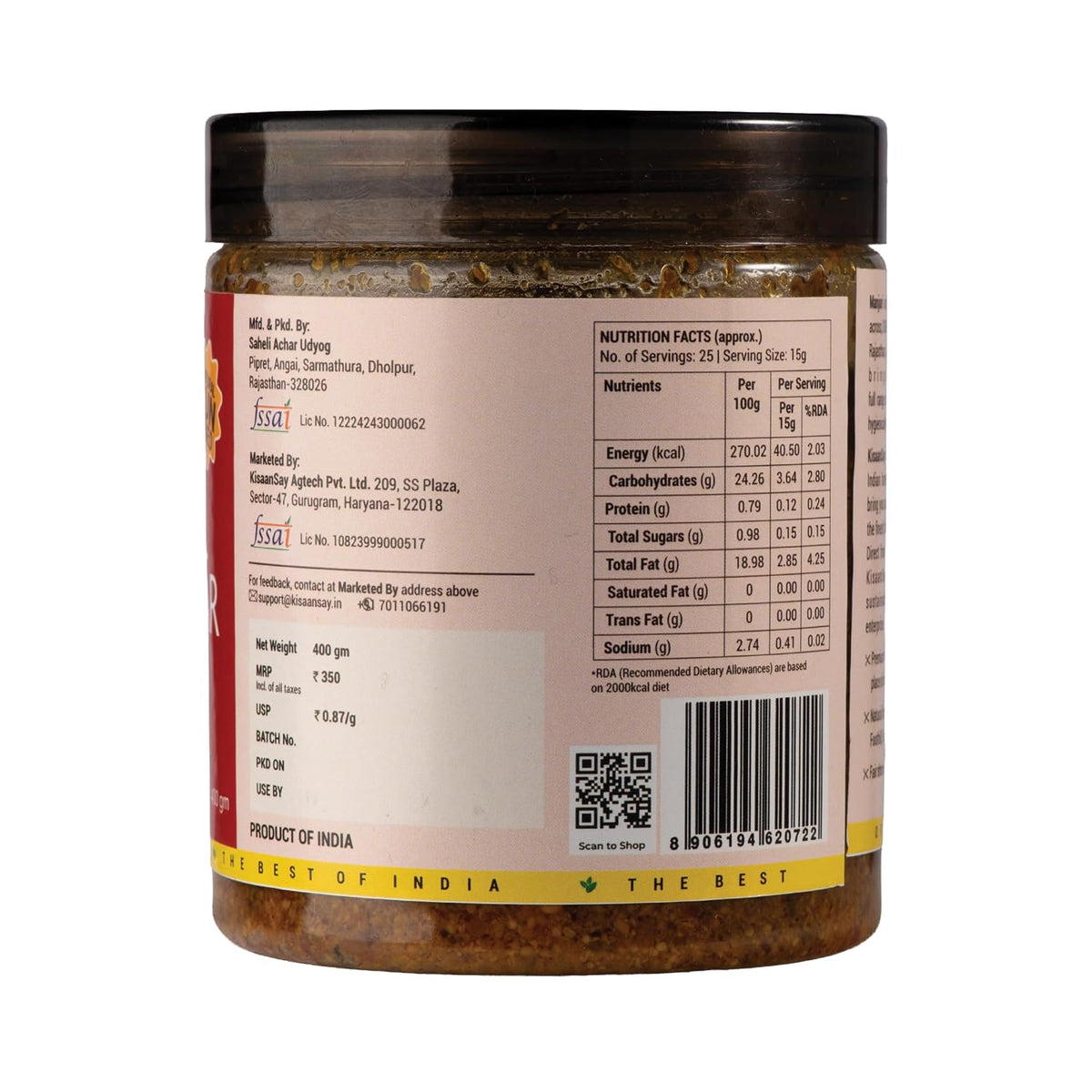KisaanSay Rajasthani Stuffed Red Chilli Pickle 400GM | Natural Sun Dried | Marwadi Bharwa lal Mirch ka Achar | Spicy Homemade Achaar With Mustard Oil | Teekha Ghar Ka Pickle | No Garlic | No Chemical Preservatives