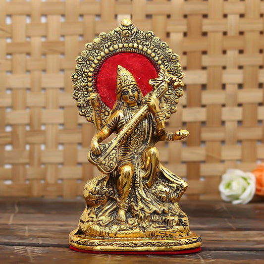 Premium Gold Plated Saraswati Idol Murti Statue for Home and Pooja Decor| Saraswati Murti for Gift, 33 x 13 Centimeters