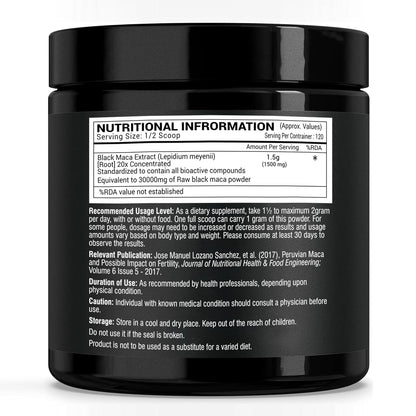 GREENDORSE Peruvian Black Maca Root Powder Concentrate | Rich in Macamide & Macaenes, 3rd Party Lab Tested | Stamina & Reproductive Health Support, Performance,Vitality- High Potency-50g