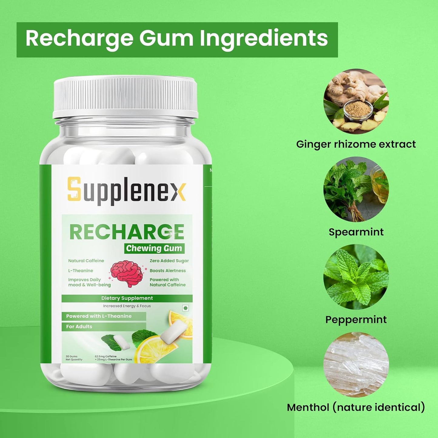 NeuroGum & BrainFocus | Caffeine Energy Chewing Gum Sugar Free | 30 Gums with Caffeine & L-theanine for Energy, Memory + Focus Boost, Refreshing Mint Unisex