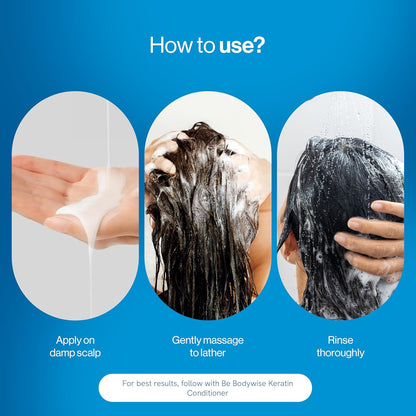 Be Bodywise Keratin Shampoo 250ml | Developed by Trichologists | Biotin, Caffeine & Argan Oil | Cleanses Scalp, Controls Frizz & Hair Breakage | Paraben & Sulphate Free