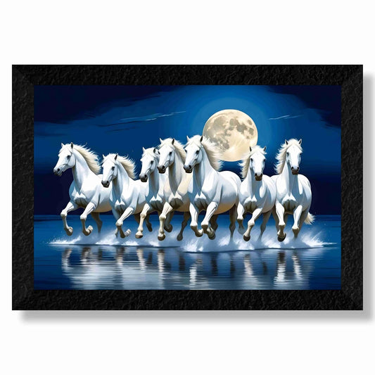 7 running horses modern art wall painting for Wall Decoration - 3d modern art Painting for Living Room Large Size with Frames for Home Decoration, Hotel, Office Paintings 51 cm x 36 cm SANFM36026