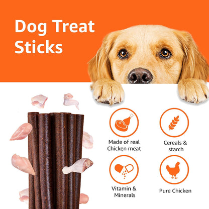 Amazon Basics Dog Treat Sticks 140 gm, Chewy Meat Sticks for Adult Dogs and Puppies, High Protein Dog Treats for Training and Snacks, Made of Real Chicken Meat, Ziplock Pack, Chicken Flavor
