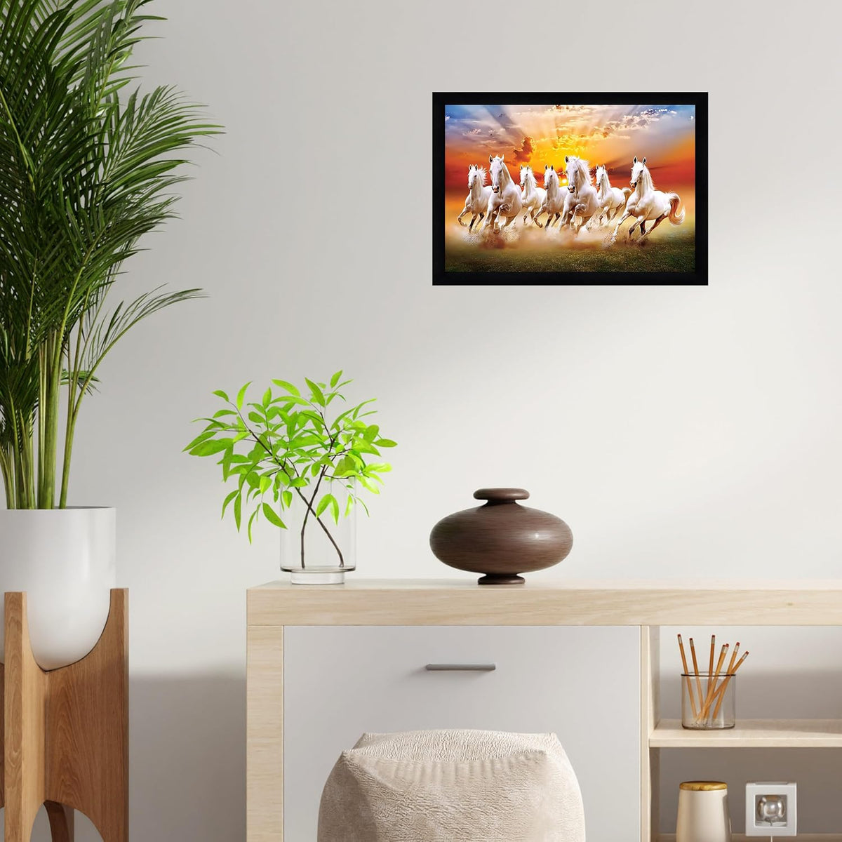 Running Seven Horses Painting With Frame Style 4