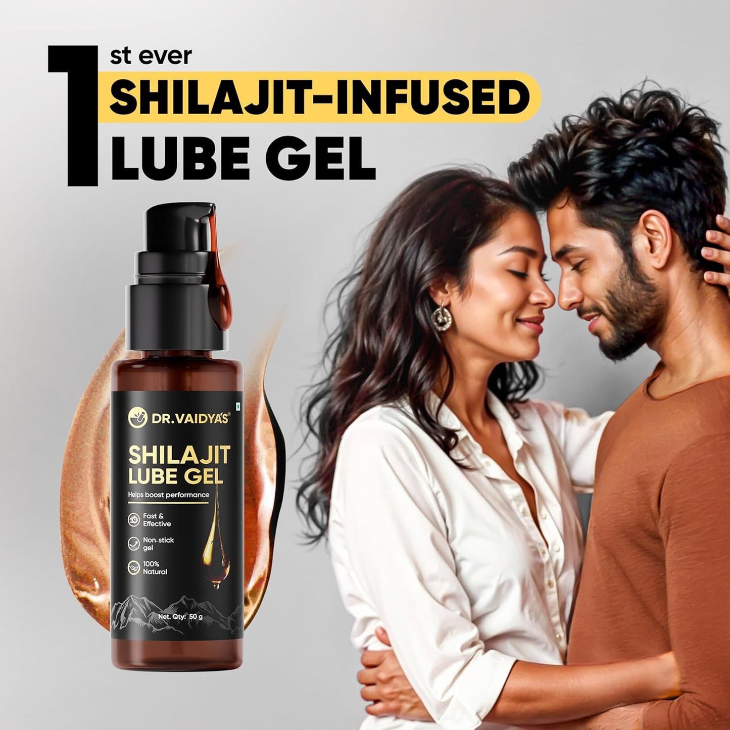Dr. Vaidya’s Shilajit Lube Gel | First Ever Shilajit Infused Lube Gel | Enhances Performance & Stamina | Mess free | 100% Pure Himalayan Shilajit, Jaiphal & Cinnamon Oil, Ashwagandha | 50g