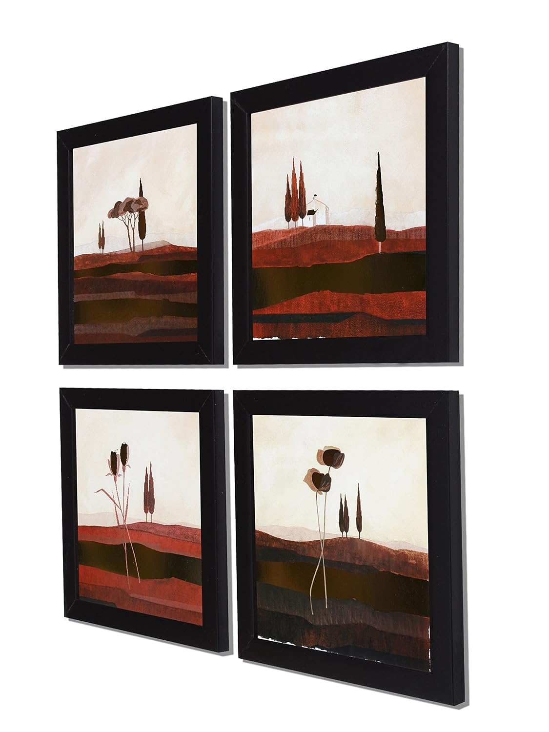 Landscape Wall Art Painting for Living Room, Tree & Nature Framed Painting, Set of 4, 9x9 Inch