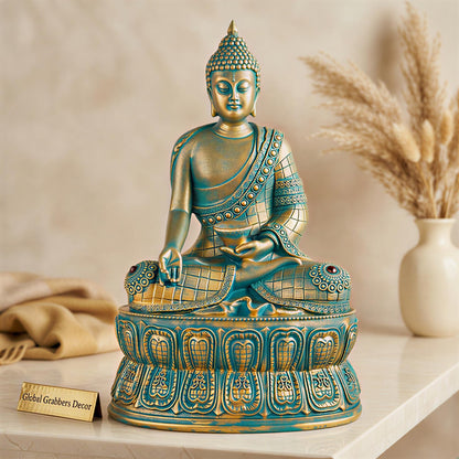 Buddha Statue Showpiece Idol Home Decor Items for Living Room and Gifts (Antique Golden Blue)