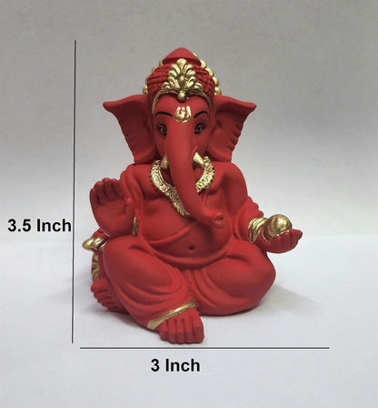Gold Art India Terracotta Red Gaddi Ganesha for Car Dashboard Home Decor Gifting Diwali Birthday Festivals (GADDITERRACOTTARED)