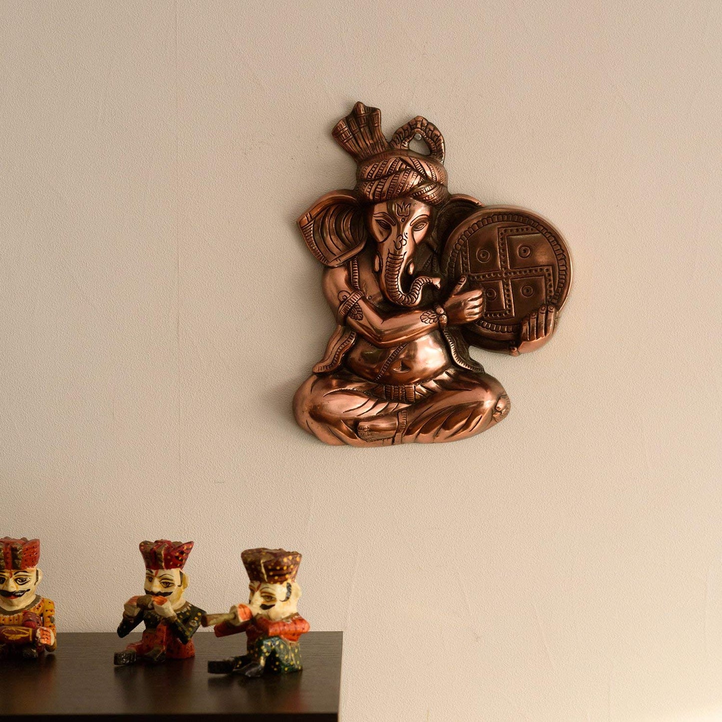 eCraftIndia Musician Phagdi Lord Ganesha Metal Wall Hanging (25.5 cm x 5 cm x 32.25 cm, Brown)