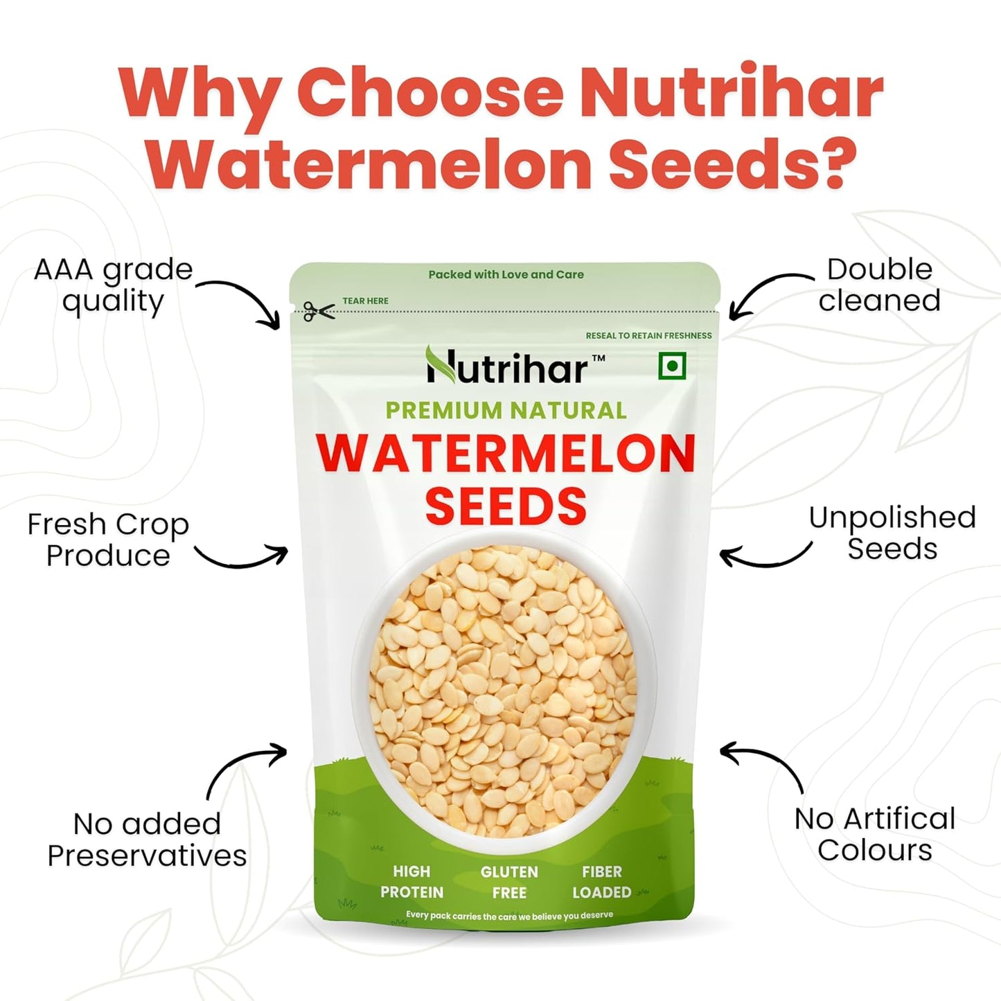 Nutrihar Raw Watermelon Seeds 100g | Double Cleaned & Unpolished | Watermelon Seeds for eating | High Protein | Magaj Seeds 100g