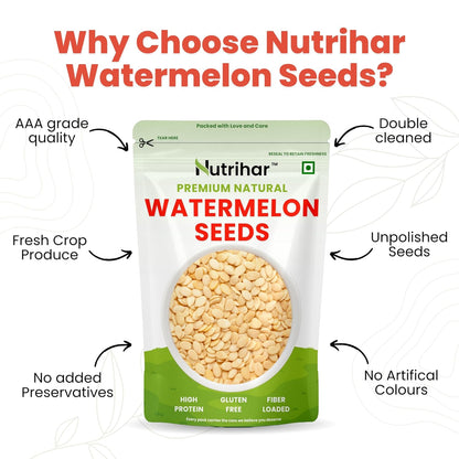 Nutrihar Raw Watermelon Seeds 100g | Double Cleaned & Unpolished | Watermelon Seeds for eating | High Protein | Magaj Seeds 100g