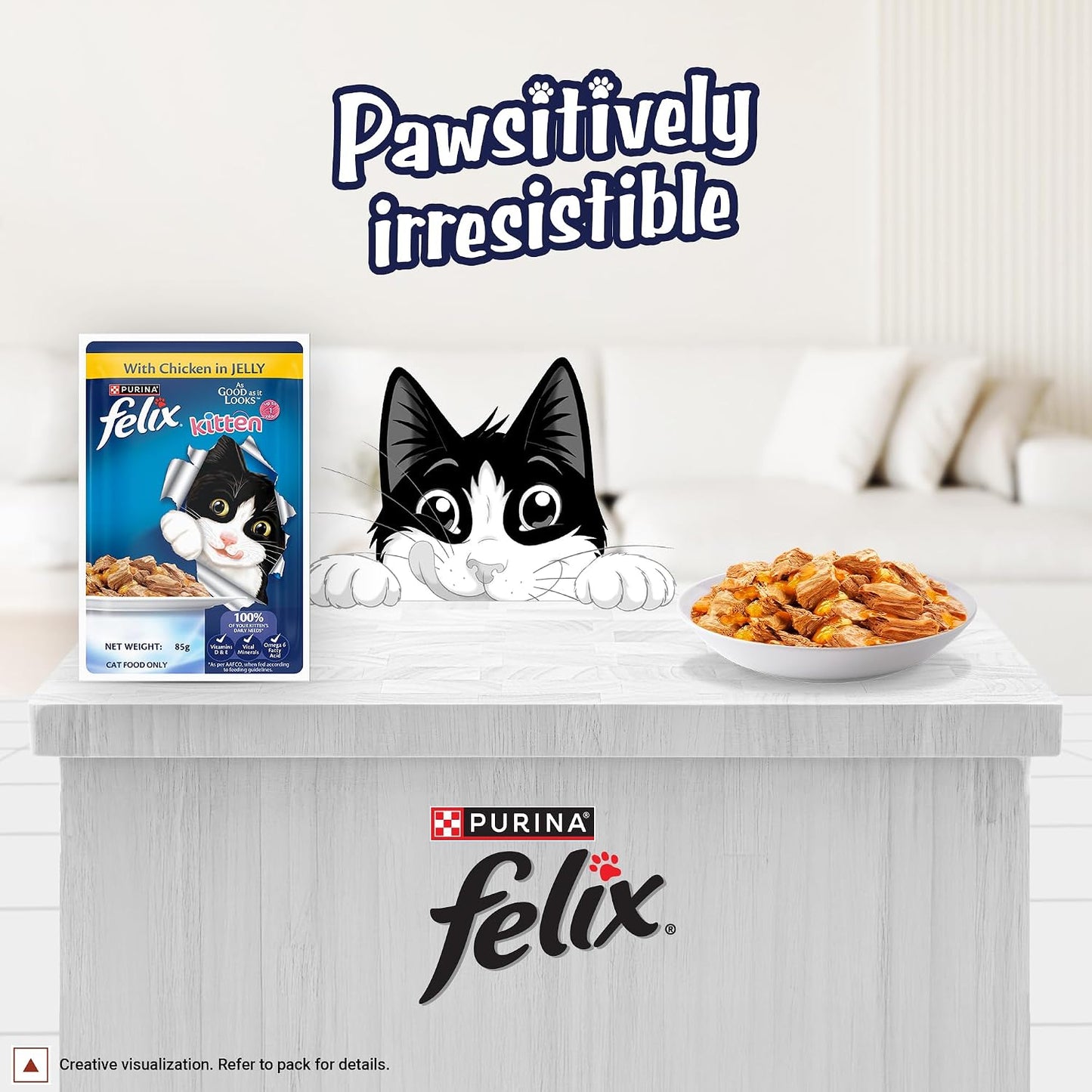 Purina Felix Chicken in Jelly, Wet Food for Adult Cats, 85g Pouch | With Chicken in Jelly, Tasty Meaty Chunks, 100% Complete & Balanced Nutrition, Vitamins D & E, Omega 6, Essential Minerals