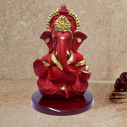 Handcrafted Poly Resin Ganesha Statue with Base - Perfect for Car Dashboard, Office Desk, Shelves, and Home Decor - Ideal Housewarming Gift! (MaroonRed)