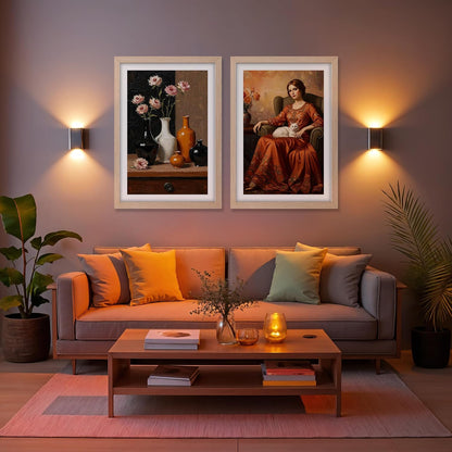 Modern Wall Art, Framed Wall Art, Illustration Art, Set of 2 Wall Art, Brown Frame Art, Living Room Decor, Bedroom Decor, Dining Room Decor, Office Wall Art, Cafe Decor, Hotel Decor, 300 GSM Art Print, 10x13 Inch Wall Art