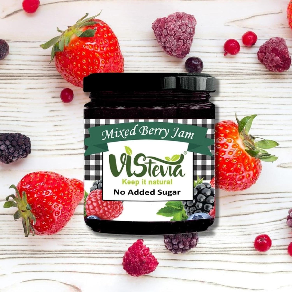 Vistevia Sugar Free Mixed Berry Jam, Diabetic and Keto Friendly - Sweetened Naturally with Stevia, More Than 60% Berries Content - Tastes Delicious - Pack of 1 (220GM )