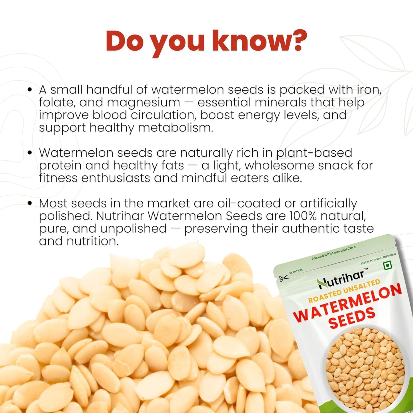 Nutrihar Roasted Watermelon Seeds 100g | Unsalted | No Added Oil | Roasted Magaj Seeds