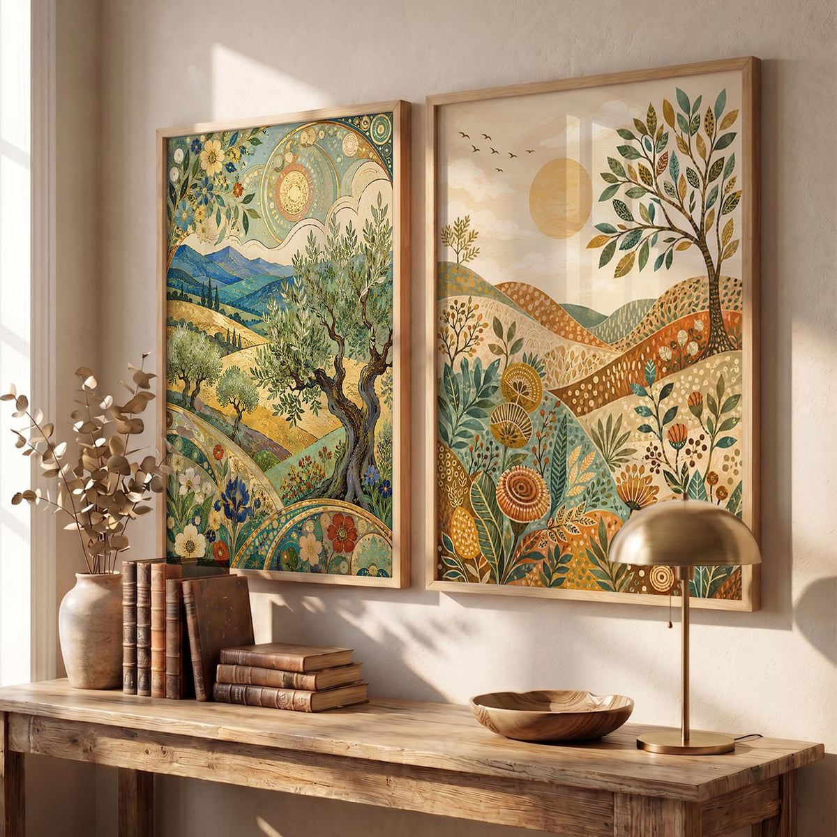Modern Art Home Decoration Painting With Frame For Living Room Bed Room Hotel Wall Decor Digital Reprint Set of 2 (14X20)