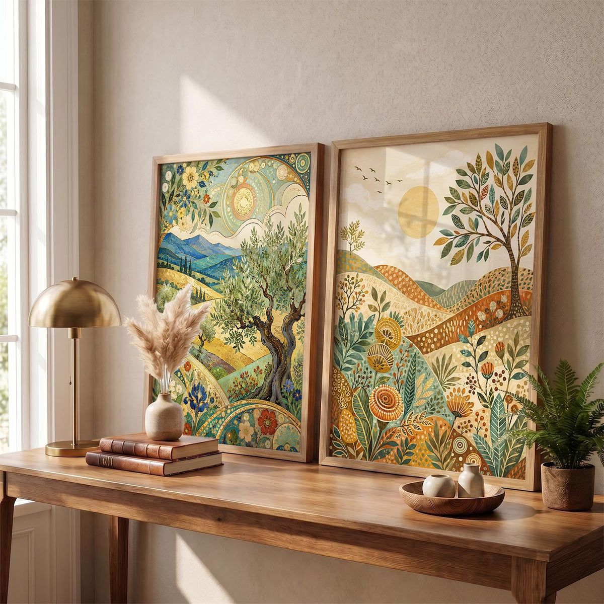 Modern Art Home Decoration Painting With Frame For Living Room Bed Room Hotel Wall Decor Digital Reprint Set of 2 (14X20)