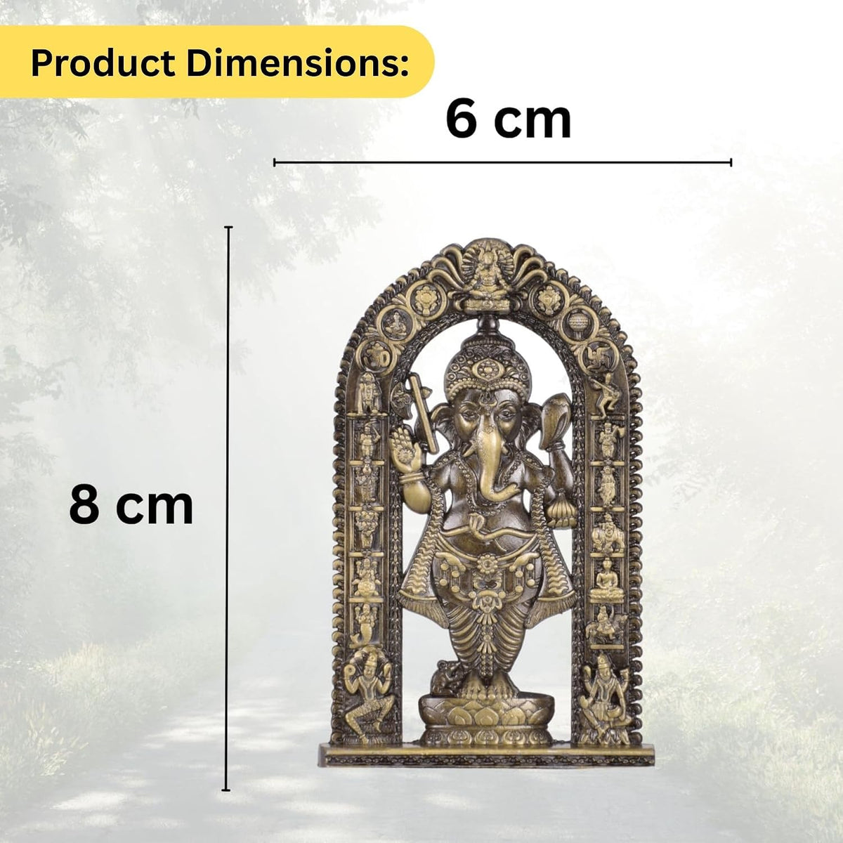 Ganesh with Frame Idol for Car Dashboard – Brass Finish Compact Ganpati Ji Murti for Temple, Car & Office Decor (S913-BRS)