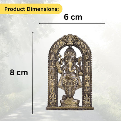 Ganesh with Frame Idol for Car Dashboard – Brass Finish Compact Ganpati Ji Murti for Temple, Car & Office Decor (S913-BRS)