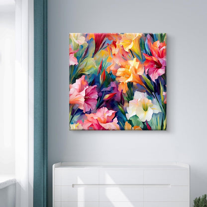 Vibrant Floral Canvas Wall Art, Colourful Lily Flowers Painting, Modern Home Decor, Living Room Artwork 20 Inch x 20 Inch CVM-38085