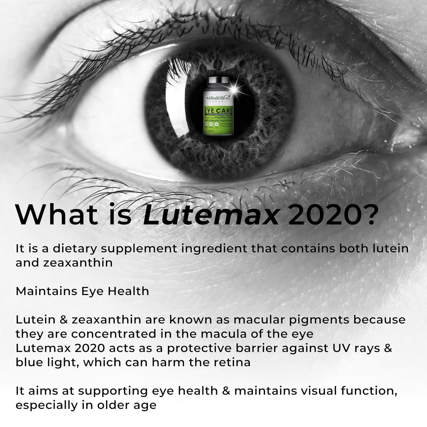 Zephivo HEALTH VEDA ORGANICS PRIVATE LIMITED Plant Based Eye Care with Lutemax 2020 I 60 Veg Tablets I Protects from Blue Light & Improves Vision I For both for Men & Women
