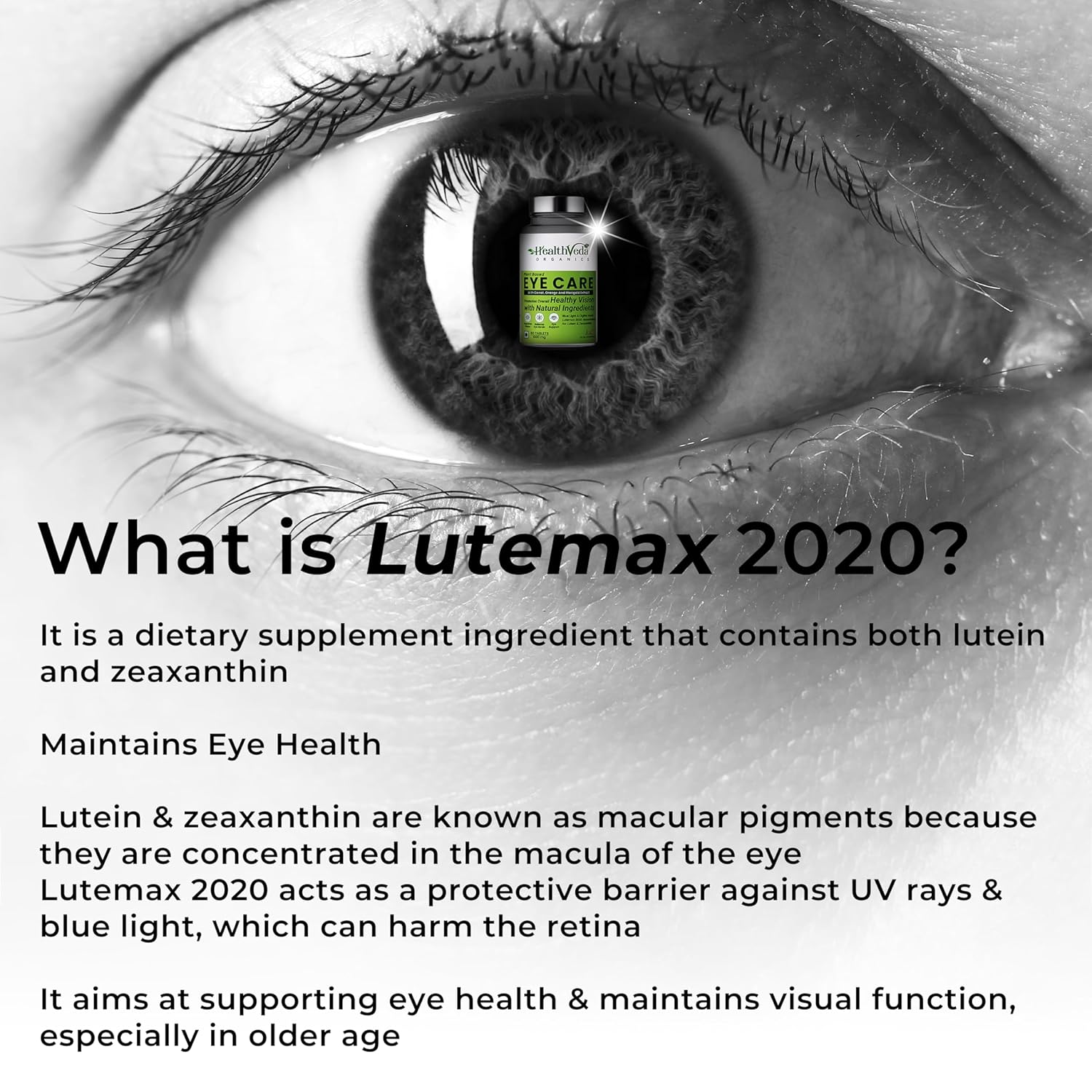 Zephivo HEALTH VEDA ORGANICS PRIVATE LIMITED Plant Based Eye Care with Lutemax 2020 I 60 Veg Tablets I Protects from Blue Light & Improves Vision I For both for Men & Women