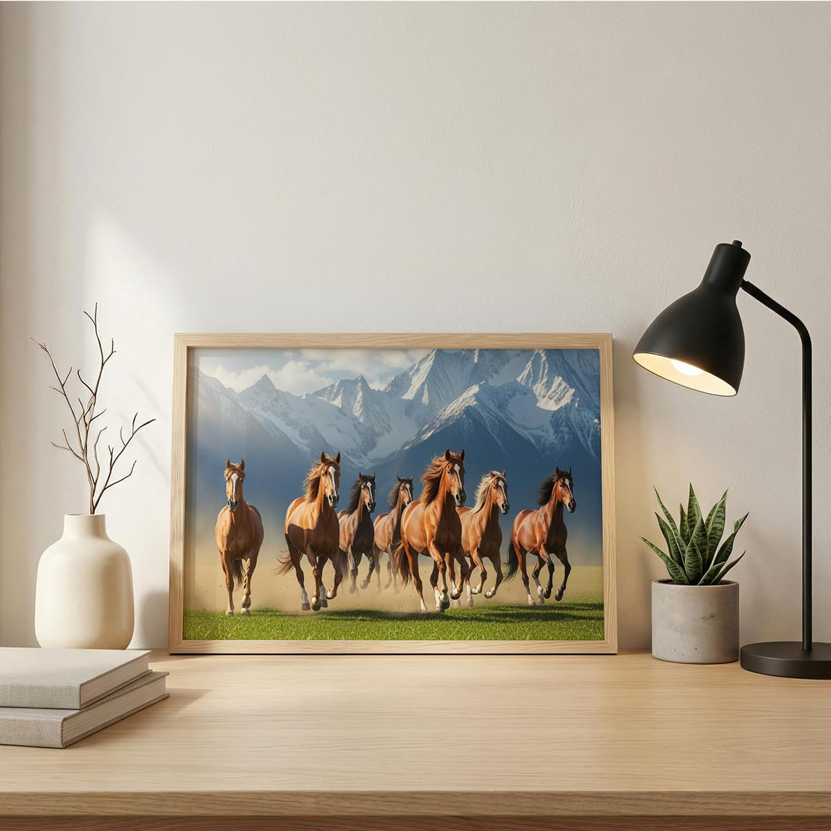 7 Horse Vastu Wall Painting (Landscape Collection) (Natural, Design 08, 13x19 Inch)