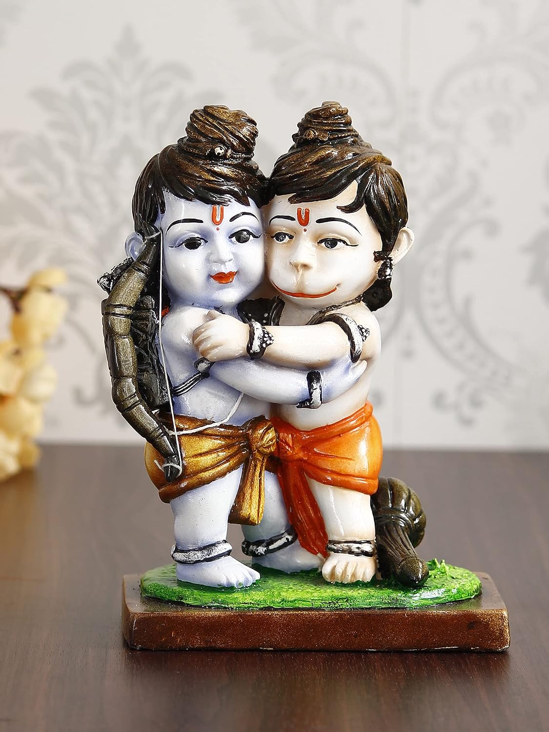 Handcrafted Polyresin Lord Ram Hugging Lord Hanuman Idol - Auspicious Religious Statue for Devotees and Spiritual Seekers - Ideal for Home, Office, Or Temple Decor