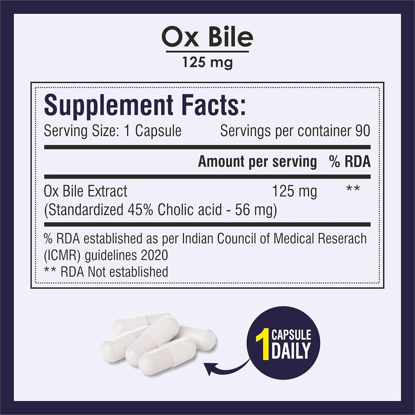 Biotrex Nutraceuticals OX BILE EXTRACT 125mg, 45% CHOLIC ACID, Supports Gallbladder Health & Supports Healthy Digestion, Bile Synthesis Support, (Gluten Free & Non-GMO) - 90 Capsules
