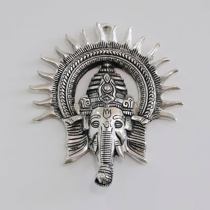 Metal Ganesha ji Statue,Ganpati Wall Hanging Sculpture Lord Ganesh Idol Lucky Feng Shui Wall Decor Your Home, Office,Religious Gift Article (Silver)
