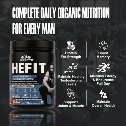 Growfit Hefit 100% Natural Plant Protein Powder 400g | 12g Protein - Pea Isolate | Easy to Digest | Meal Supplements for Muscle Growth & Recovery | 50+ Organic Herbs | No Added Sugar (Coffee Berry)