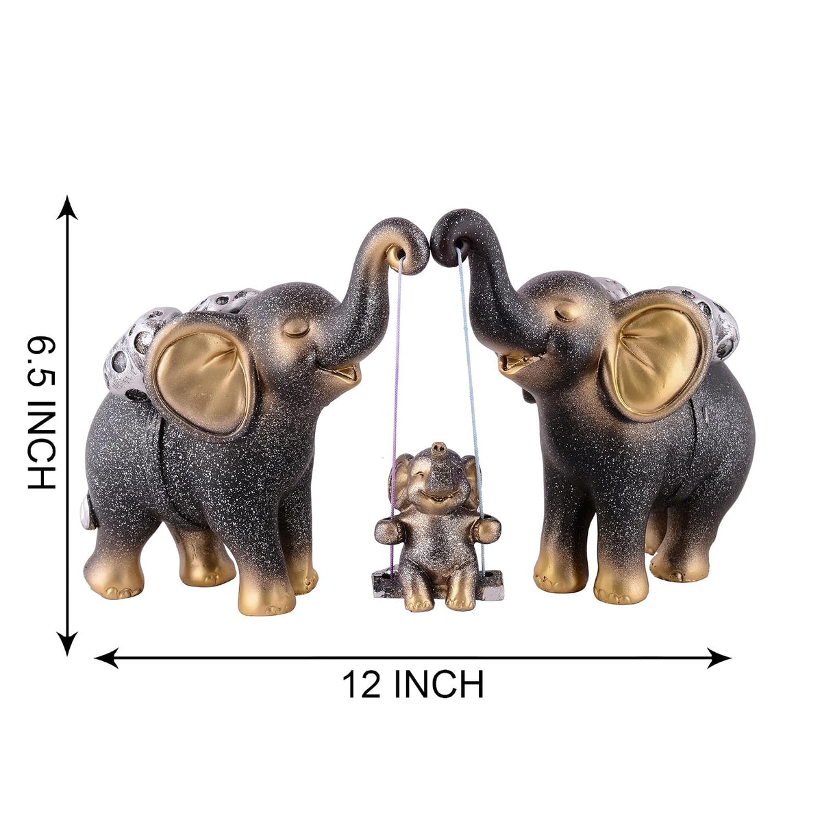 Decorative Elephant Family Showpiece Home & Office Decor(Black)