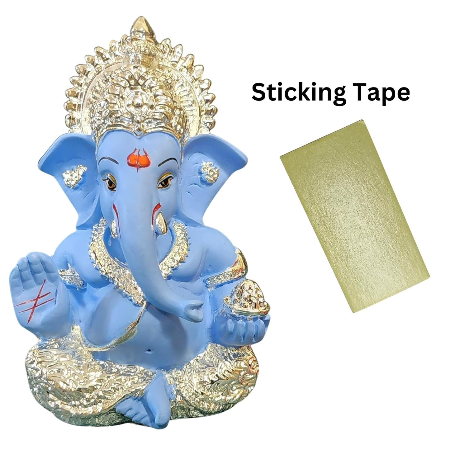 Gold Art India 999 Silver Plated Idol for Ganesh Idol for Car Dashboard God Ganesha Idol for Home Decor Ganpati for Gift 3.5 inches (Silver) (Silver Sky Blue), Idol